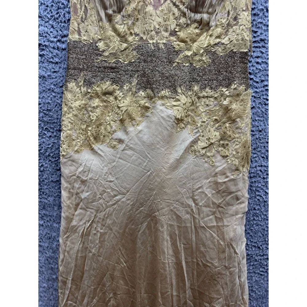 Alberto Makali Silk & Sequin Sleeveless Long Evening Gown Gold Womens Size 14